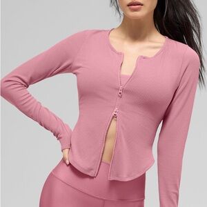 Alo Yoga Ribbed Stardust Long Sleeve Jacket Size M Pink Wild Rose NWOT